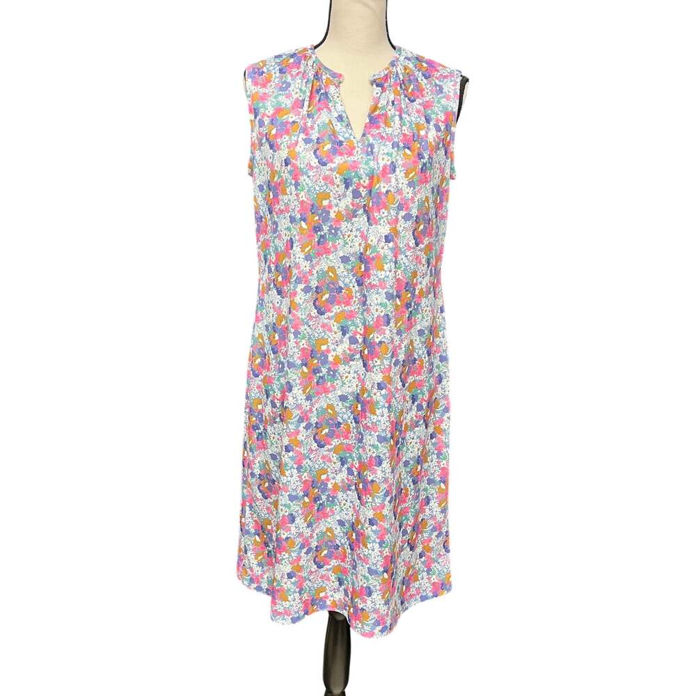 Vintage 1970s 1X pastel daisy print sleeveless shift lounge casual day dress